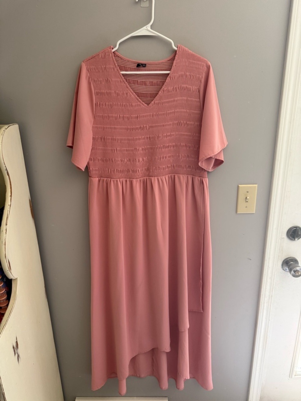 Zattcas Womens Dusty Pink Short Sleeve Textured Elastic Waist Maxi Dress SZ XXL